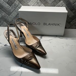 Manolo Blahnik Metallic Leather Sling Backs